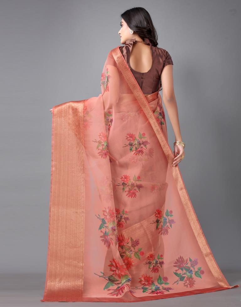 Peach Organza Saree | Sudathi