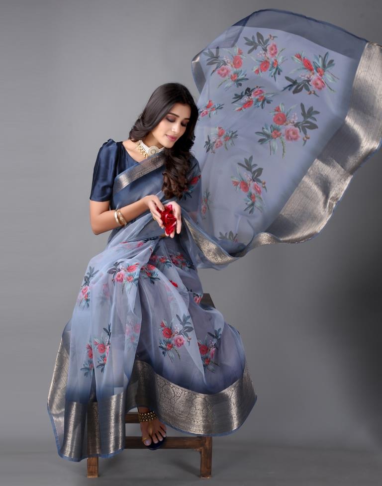 Blue Organza Saree | Sudathi