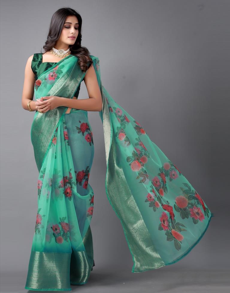 Jungle Green Organza Saree | Sudathi