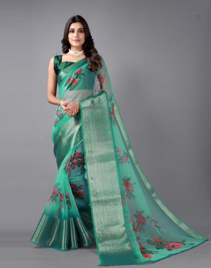 Jungle Green Organza Saree | Sudathi