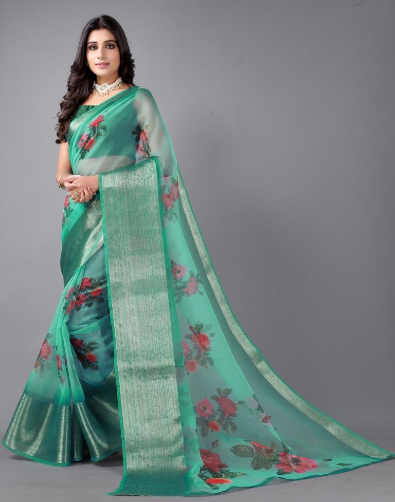 Jungle Green Organza Saree | Sudathi