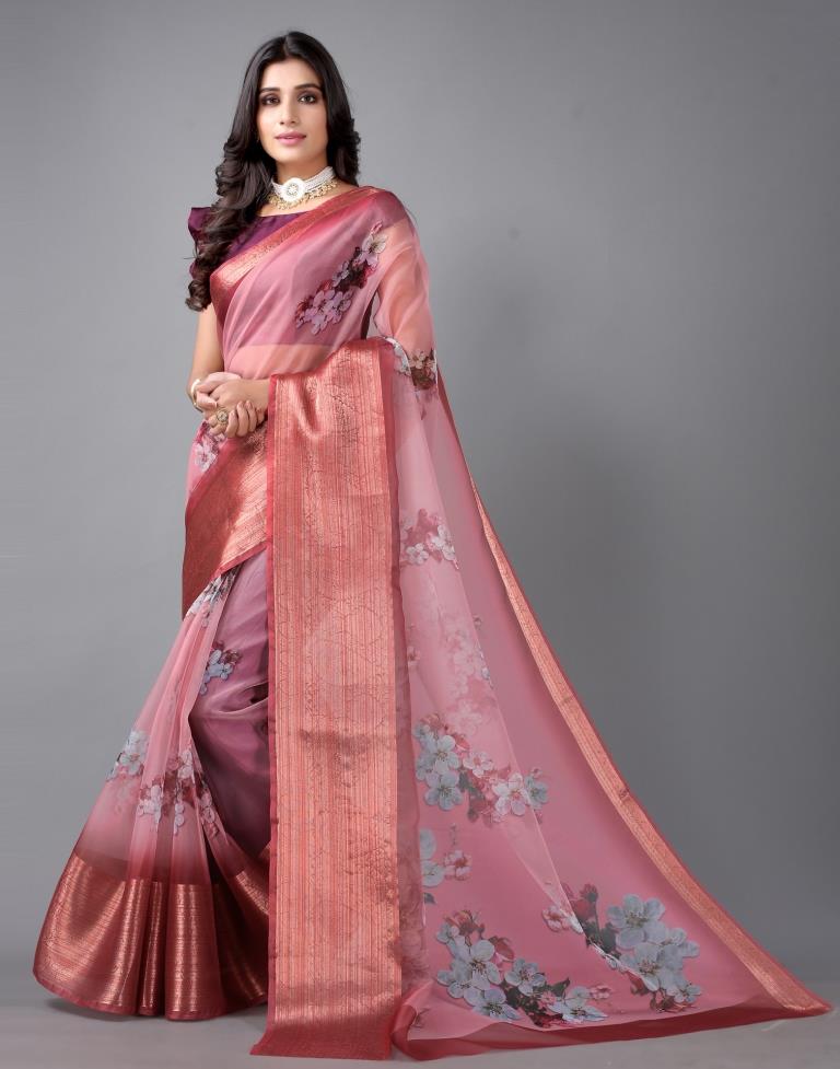 Rose Pink Organza Saree | Sudathi