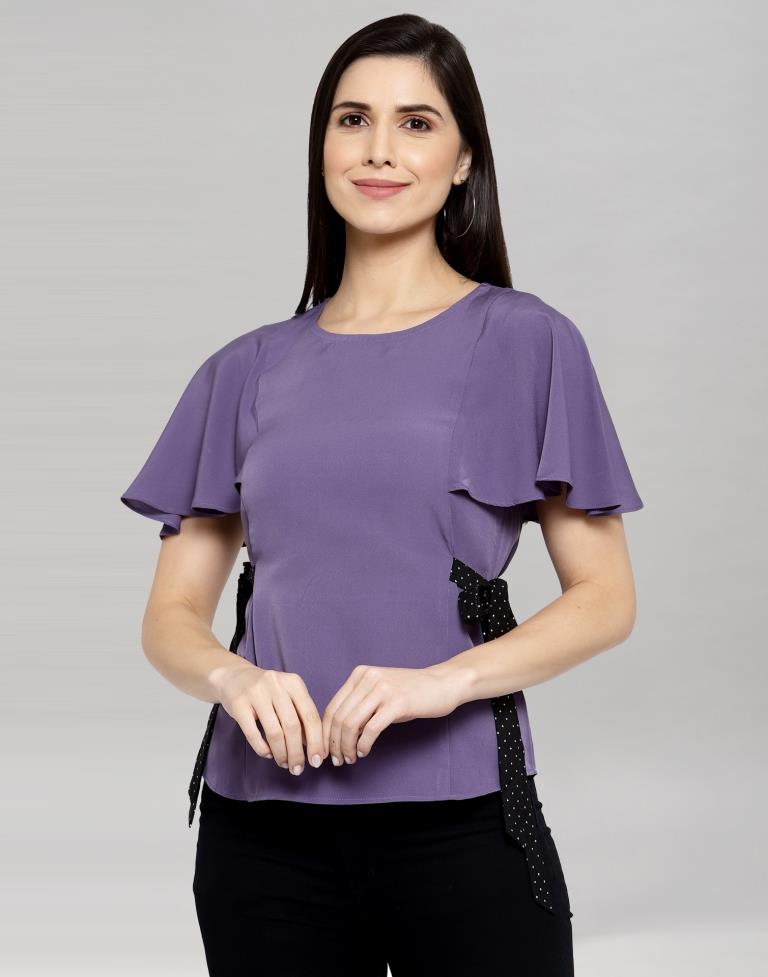 Purple Coloured Crepe Table Print In Belt Top | Sudathi