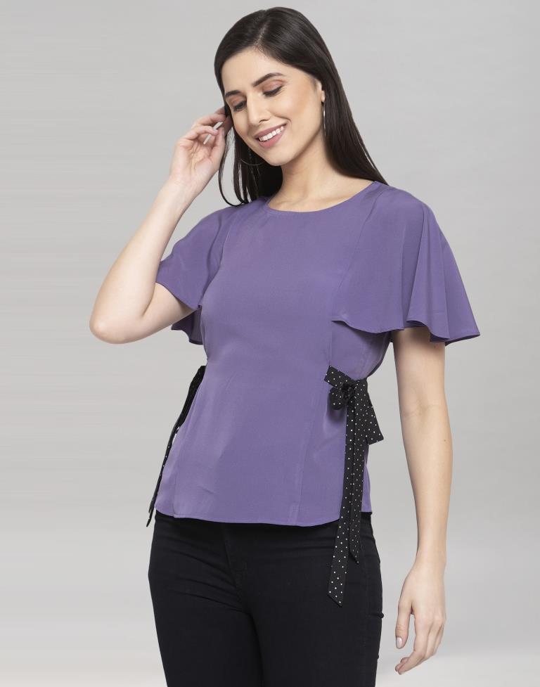 Purple Coloured Crepe Table Print In Belt Top | Sudathi