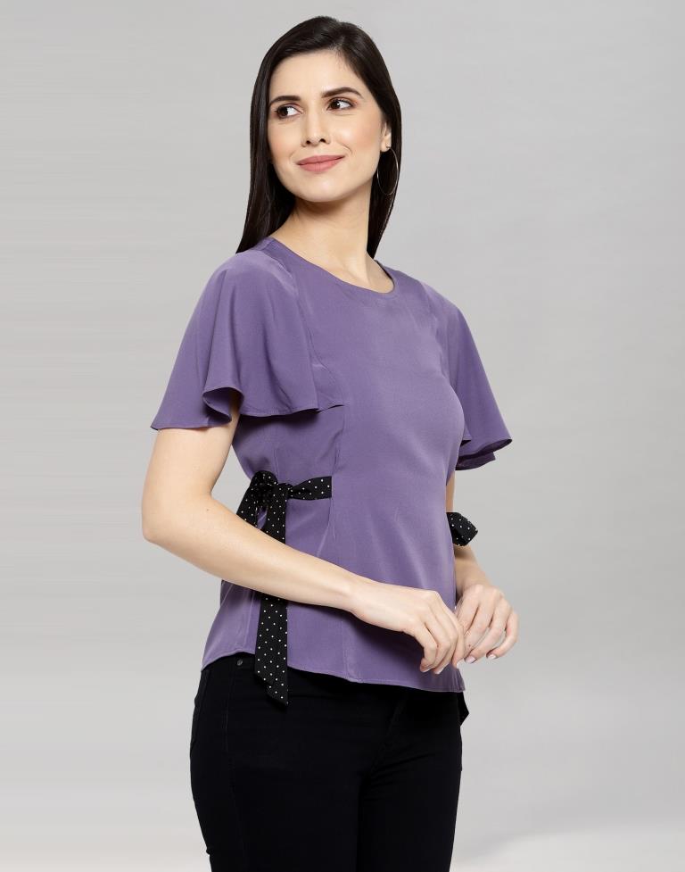 Purple Coloured Crepe Table Print In Belt Top | Sudathi