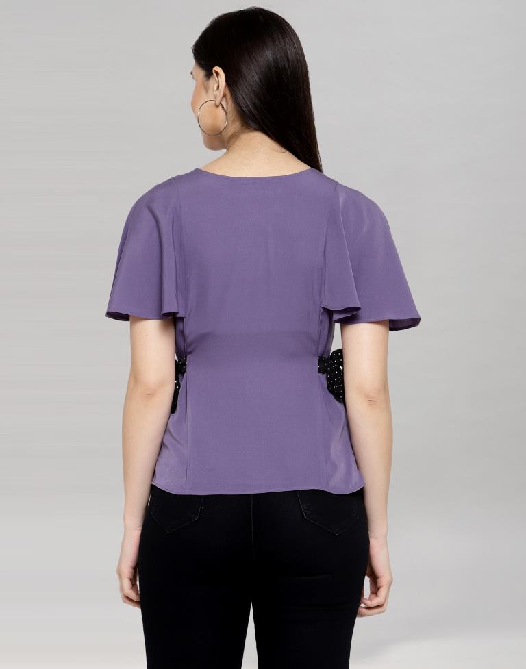 Purple Coloured Crepe Table Print In Belt Top | Sudathi