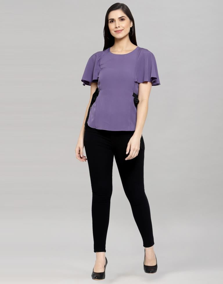 Purple Coloured Crepe Table Print In Belt Top | Sudathi