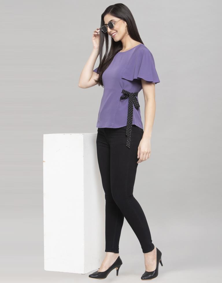 Purple Coloured Crepe Table Print In Belt Top | Sudathi