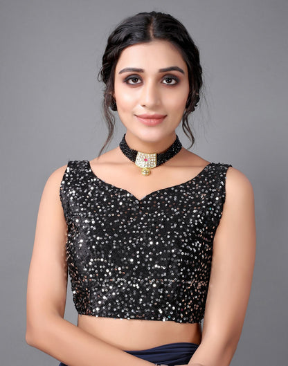 Navy Blue Plain Pre-draped Saree | Leemboodi