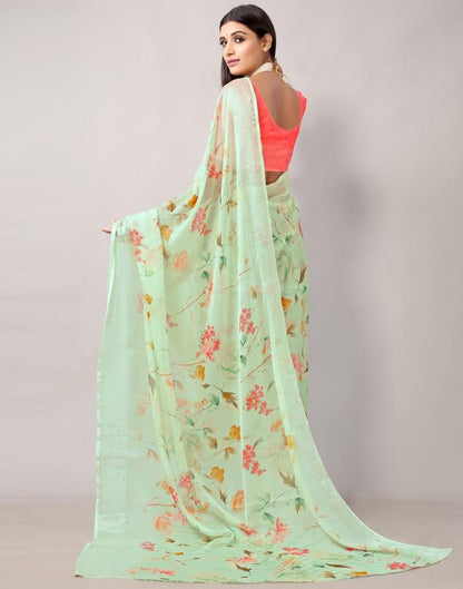 Pista Green Printed Chiffon Saree