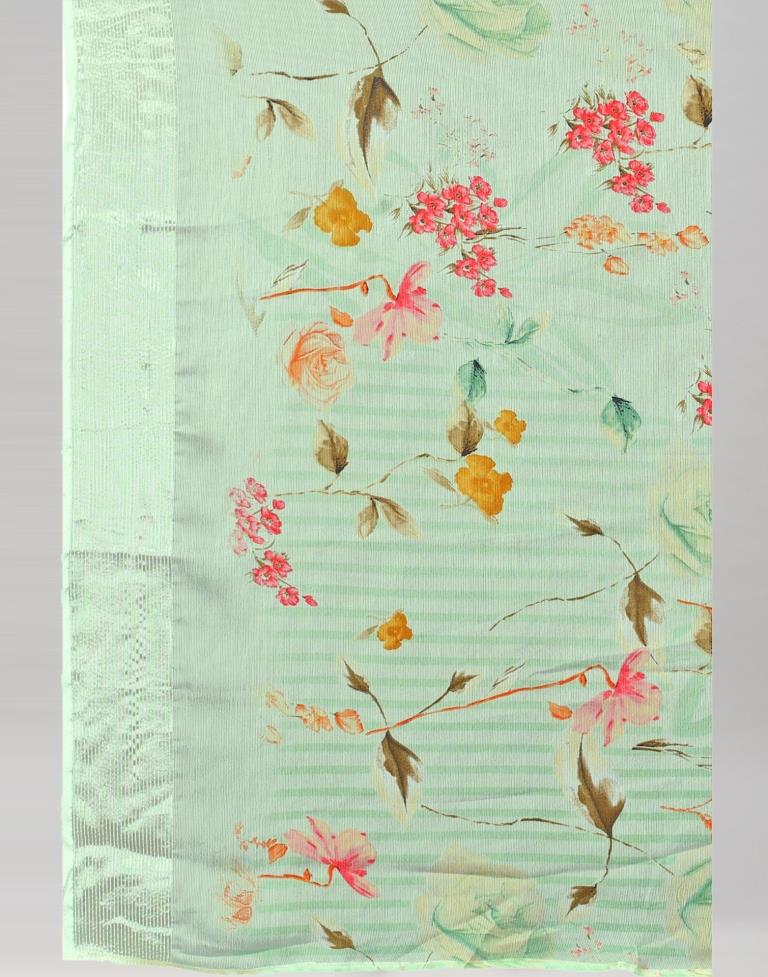Pista Green Printed Chiffon Saree