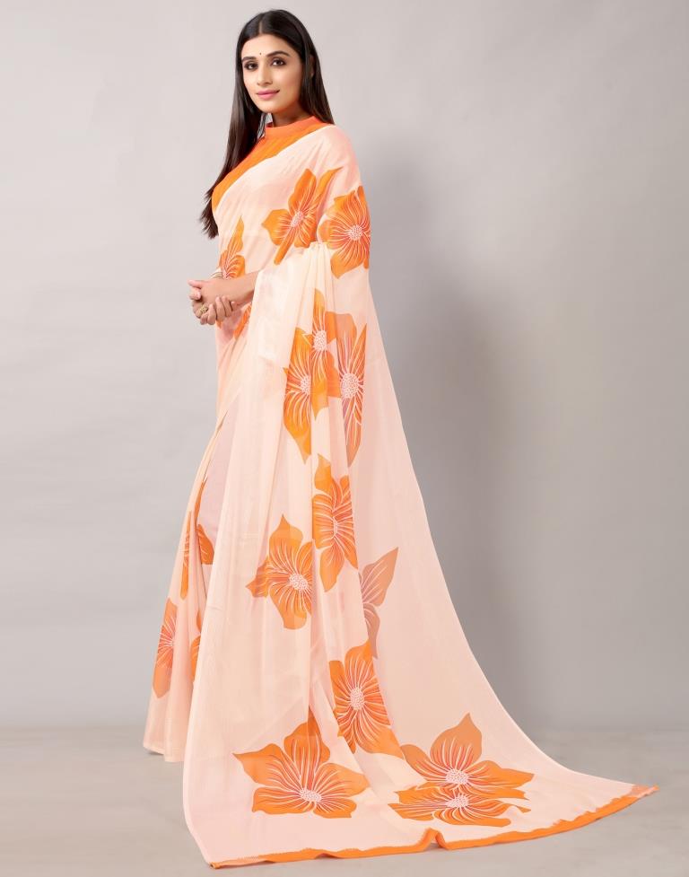 Light Cream Chiffon Saree | Leemboodi