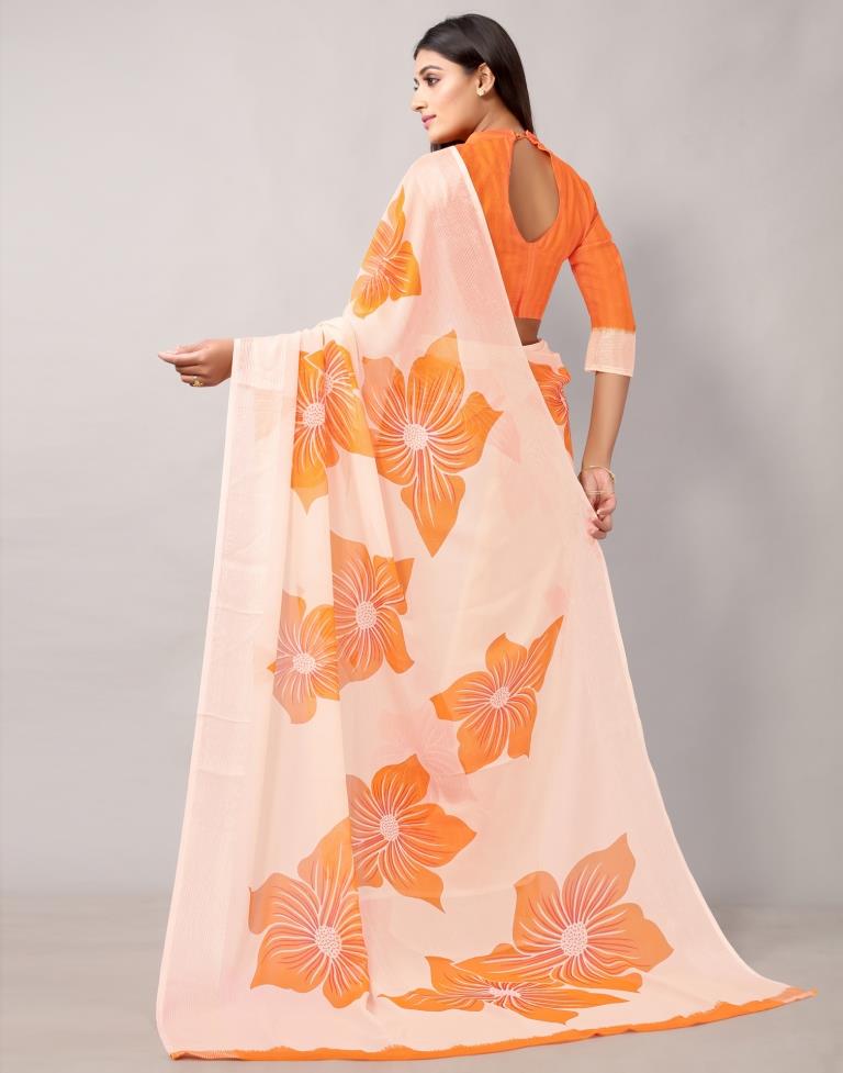 Light Cream Chiffon Saree | Leemboodi