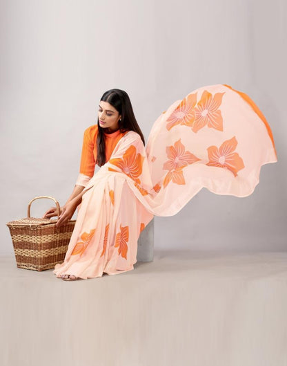 Light Cream Chiffon Saree | Leemboodi