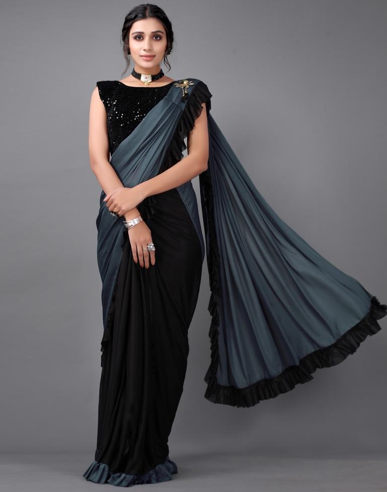 Steel Grey Ready to wear saree | Leemboodi