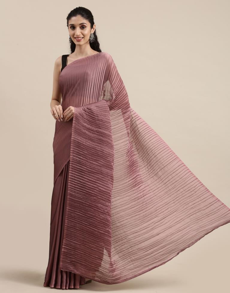 Dusty Rose Pink Pleated Saree | Sudathi