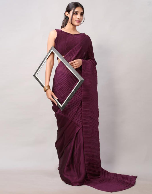 Wine Dyed Georgette Pleated Saree | Sudathi