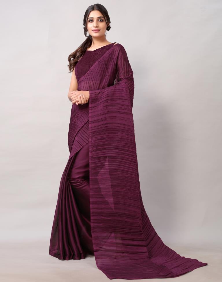 Wine Dyed Georgette Pleated Saree | Sudathi