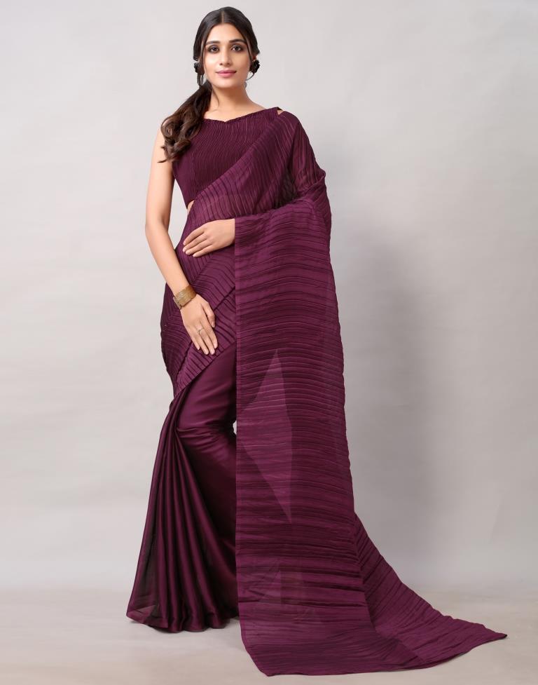 Wine Dyed Georgette Pleated Saree | Sudathi