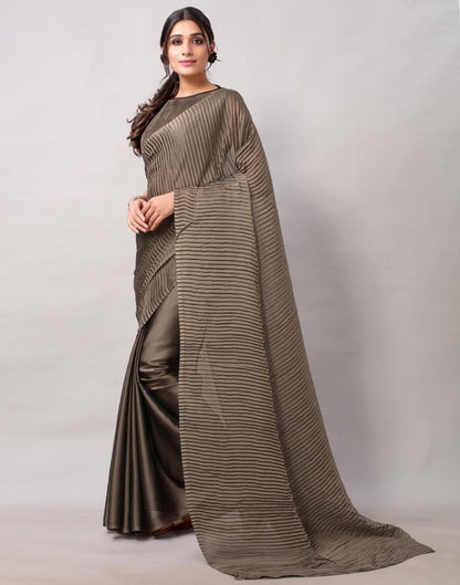 Dark Olive Green Dyed Georgette Pleated Saree | Sudathi