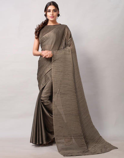 Dark Olive Green Dyed Georgette Pleated Saree | Sudathi