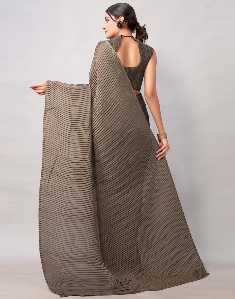 Dark Olive Green Dyed Georgette Pleated Saree | Sudathi