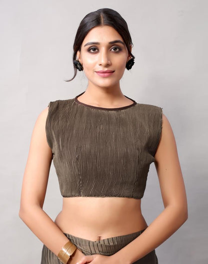 Dark Olive Green Dyed Georgette Pleated Saree | Sudathi