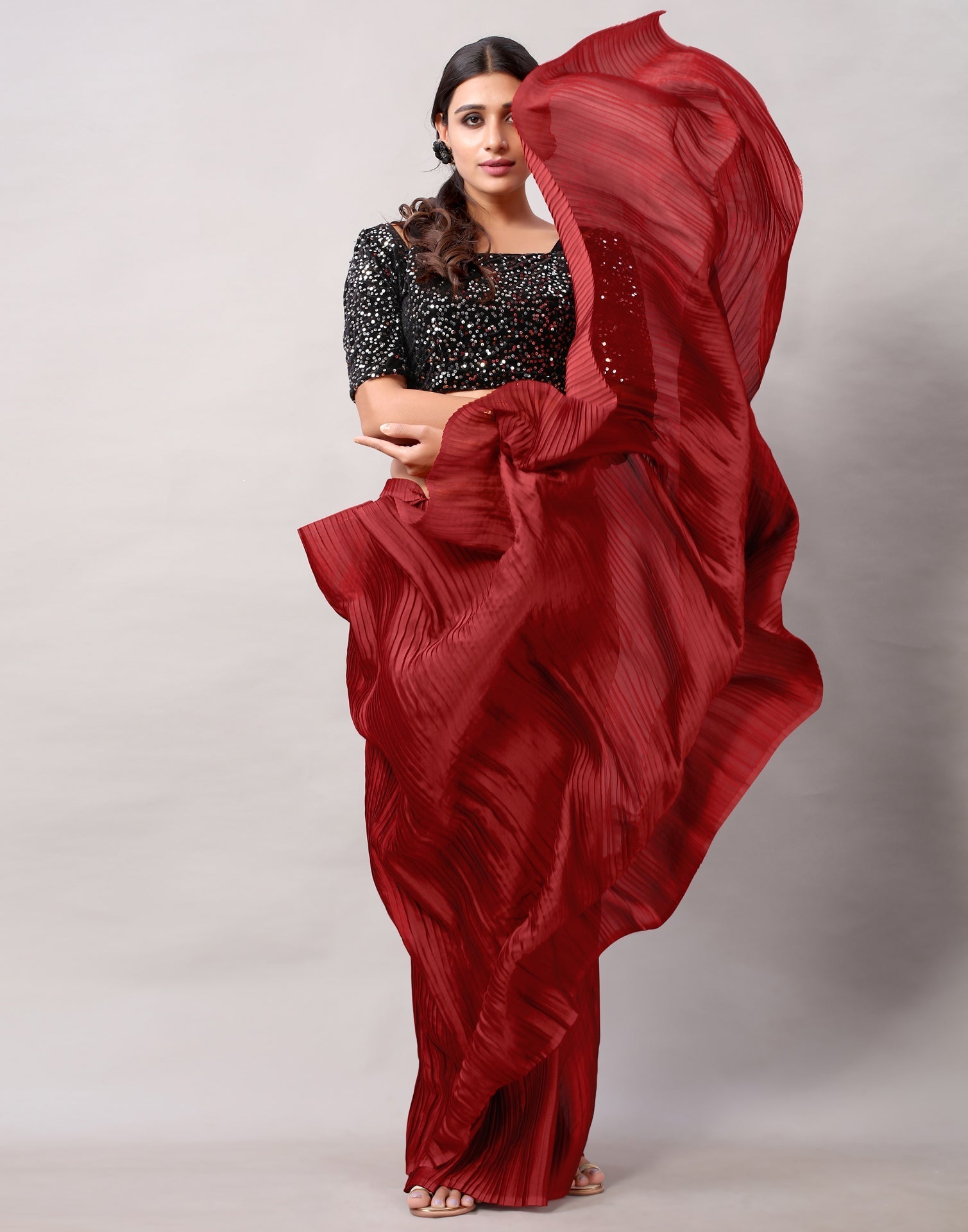 Maroon Pleated Saree | Sudathi