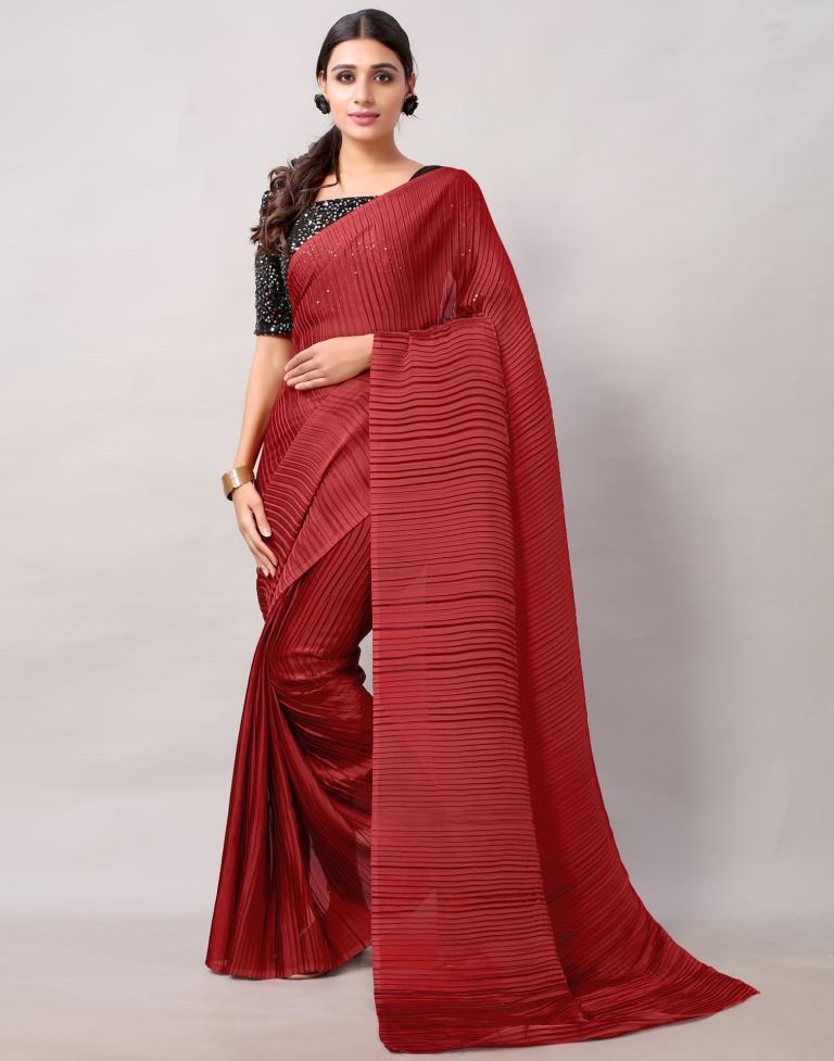 Maroon Pleated Saree | Sudathi