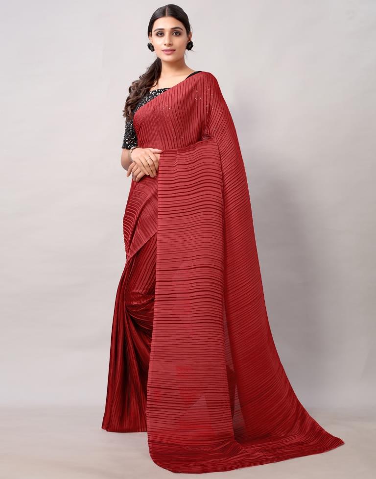 Maroon Pleated Saree | Sudathi