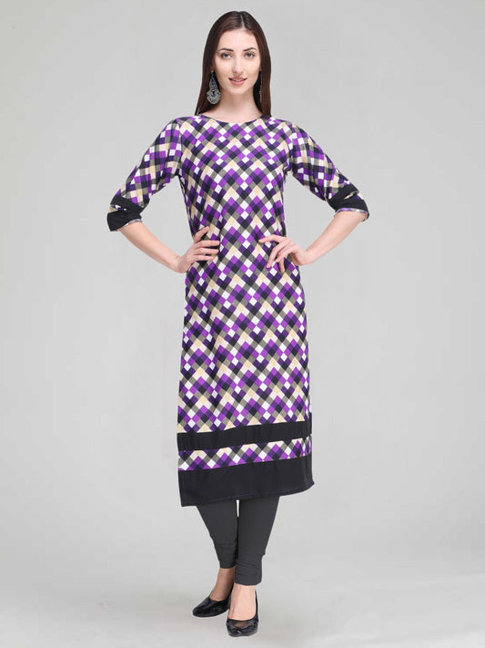 Purple Coloured Printed Crepe Kurti | Sudathi