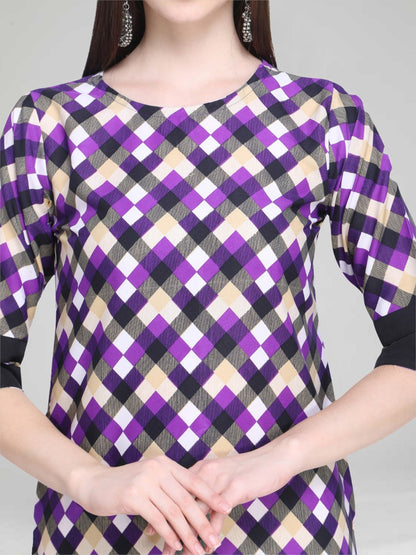 Purple Coloured Printed Crepe Kurti | Sudathi