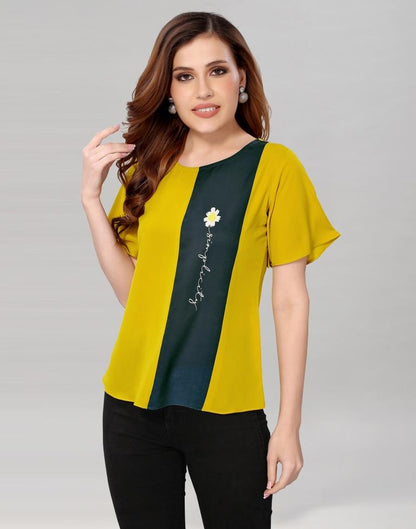 Yellow Coloured Crepe Digital Printed Top | Sudathi