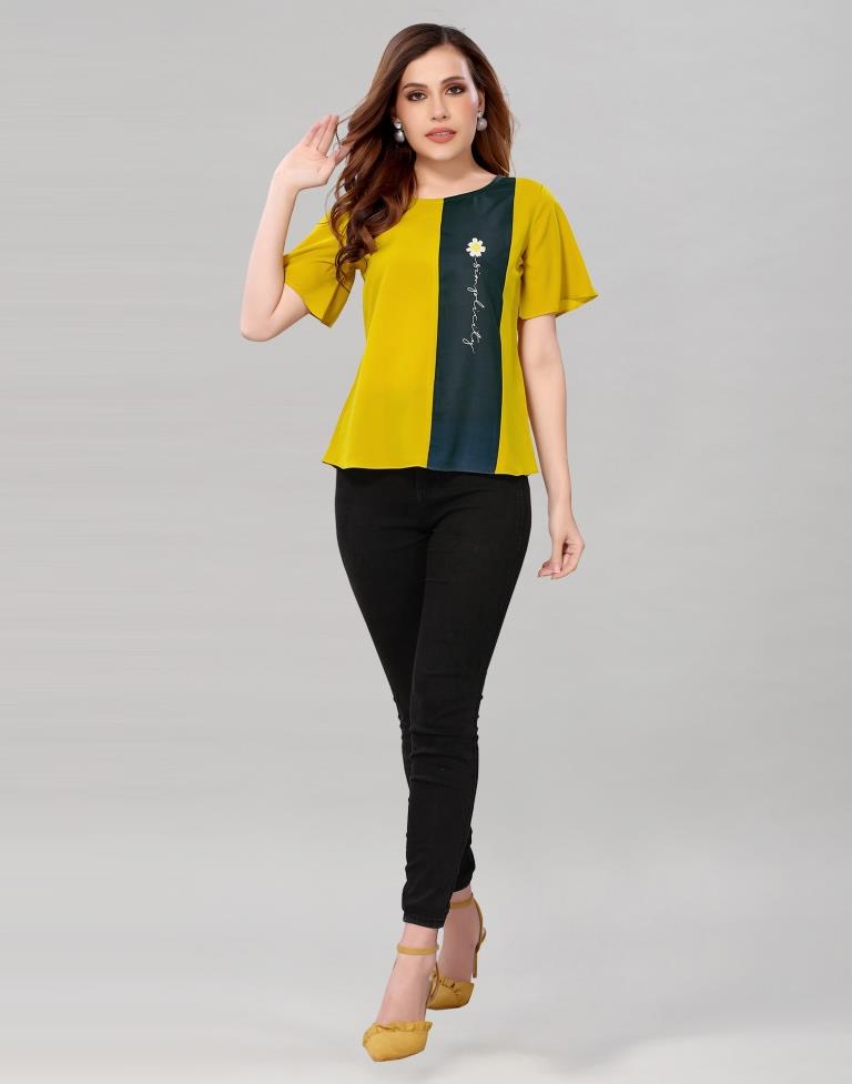 Yellow Coloured Crepe Digital Printed Top | Sudathi