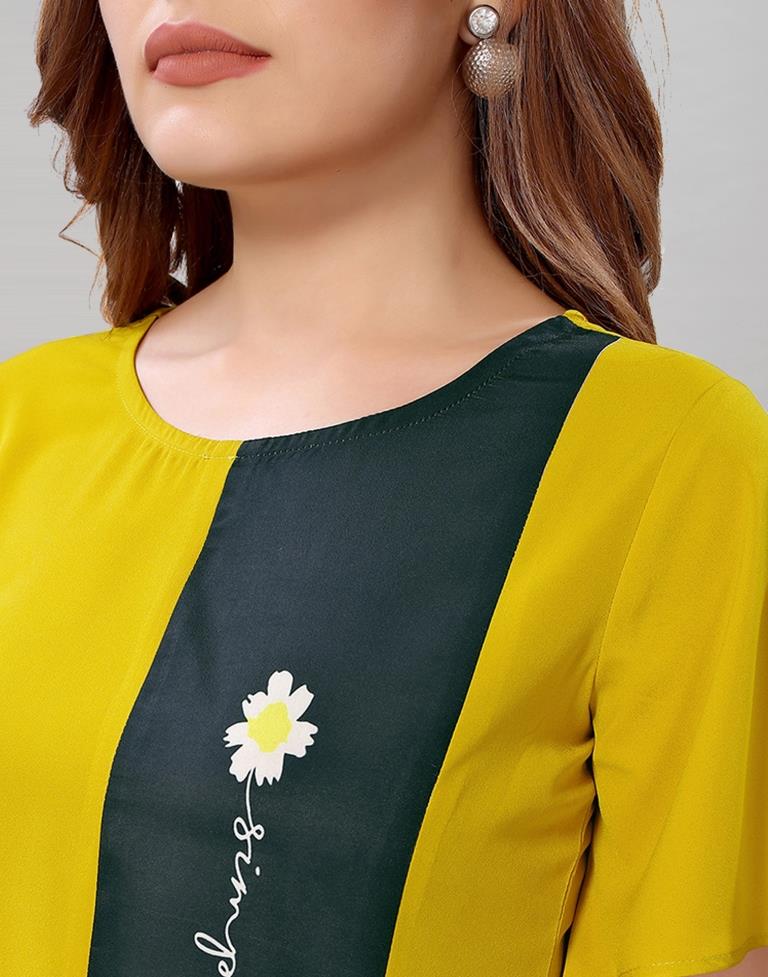 Yellow Coloured Crepe Digital Printed Top | Sudathi