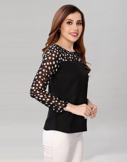 Black Coloured Crepe- Georgette Polka Dot Printed Top | Sudathi