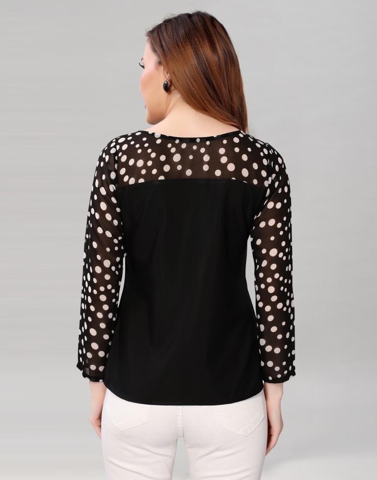 Black Coloured Crepe- Georgette Polka Dot Printed Top | Sudathi