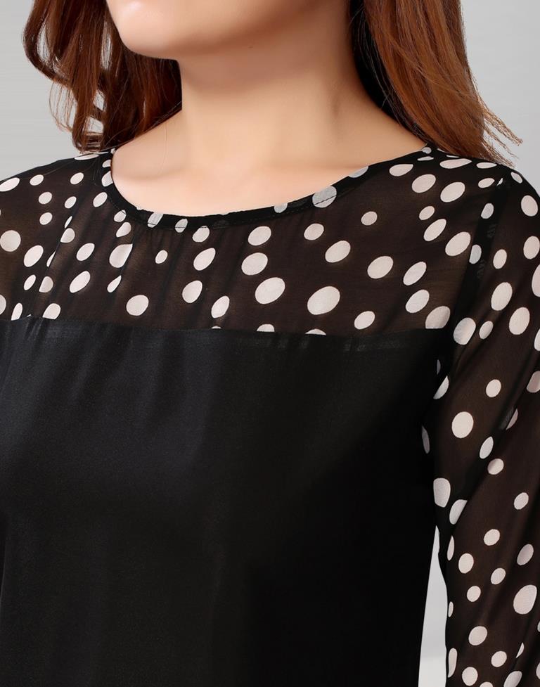 Black Coloured Crepe- Georgette Polka Dot Printed Top | Sudathi