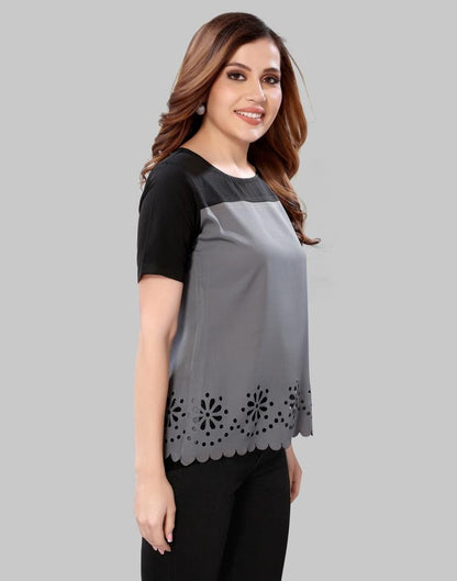 Grey Colored Crepe Lacer Cut Top | Sudathi