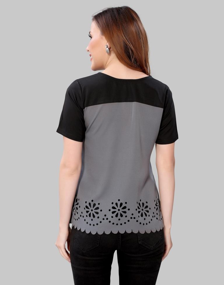 Grey Colored Crepe Lacer Cut Top | Sudathi