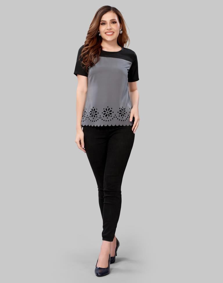 Grey Colored Crepe Lacer Cut Top | Sudathi