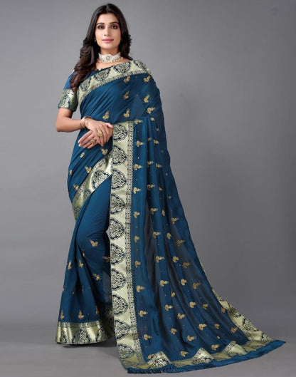 Dark Teal Blue Weaving Silk Saree