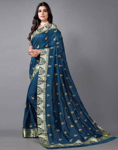 Dark Teal Blue Weaving Silk Saree