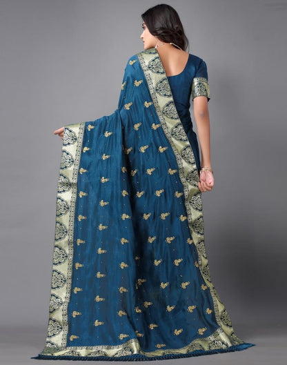 Dark Teal Blue Weaving Silk Saree