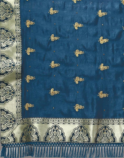 Dark Teal Blue Weaving Silk Saree