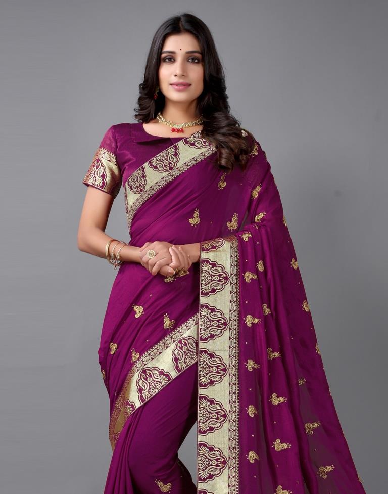 Wine Weaving Silk Saree