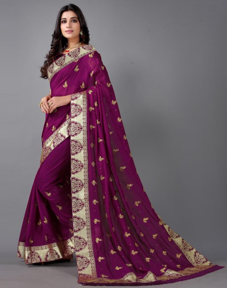 Wine Weaving Silk Saree