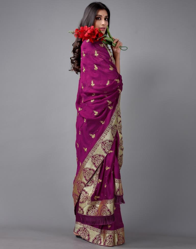 Wine Weaving Silk Saree