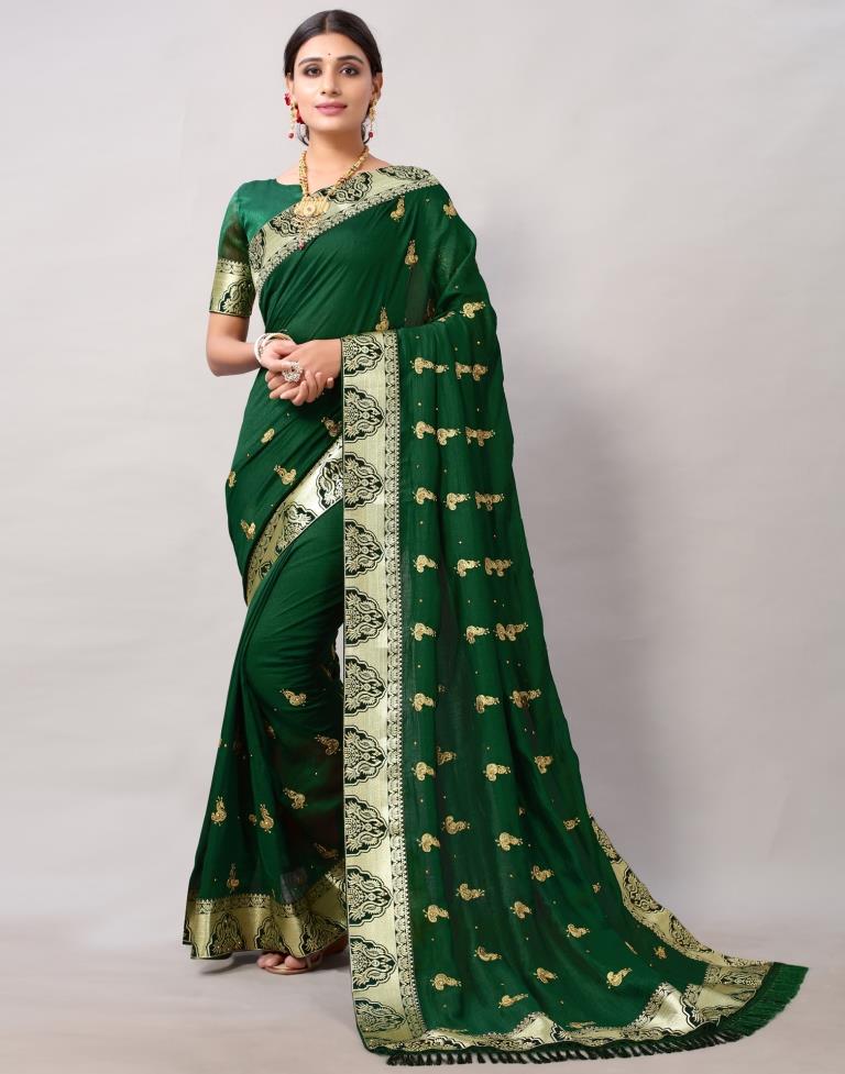 Bottle Green Weaving Silk Saree