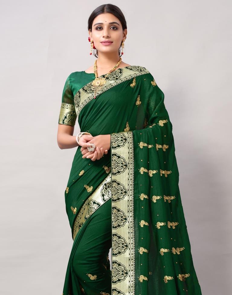 Bottle Green Weaving Silk Saree